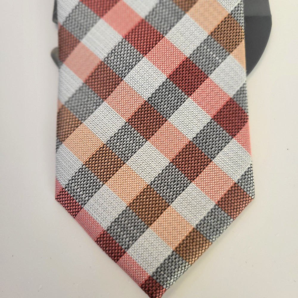 JF J. Ferrar Coral Plaid Necktie Men’s Polyester Linen Blend NWT MSRP 34